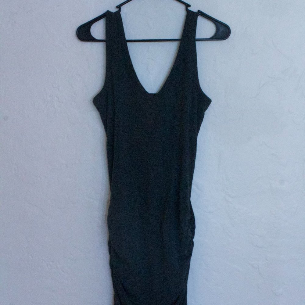 Bishop and Young gray fitted, ruched dress